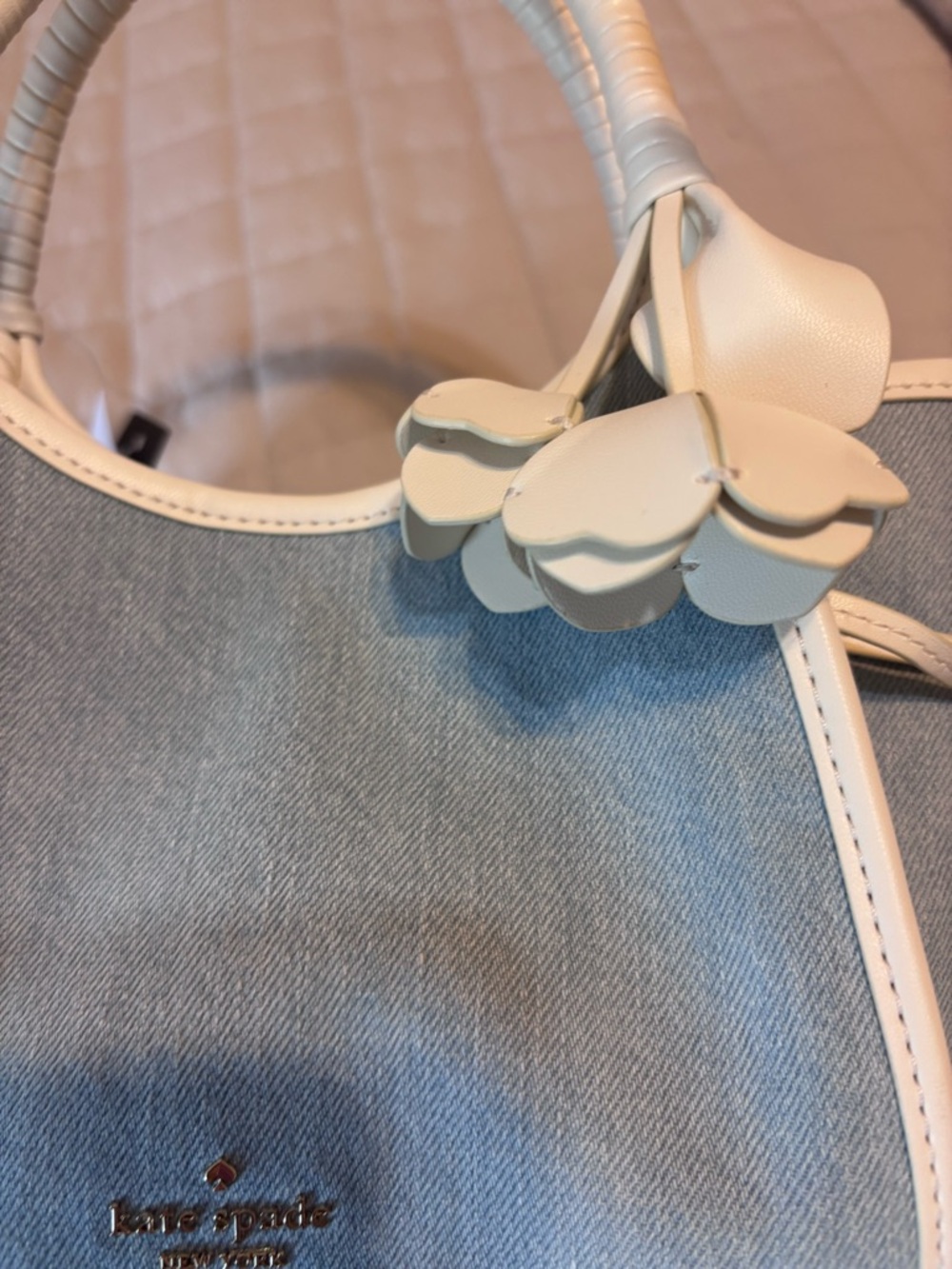 kate spade Light Blue and White Mini Tote Crossbody with Floral Charm - Picture 3 of 10